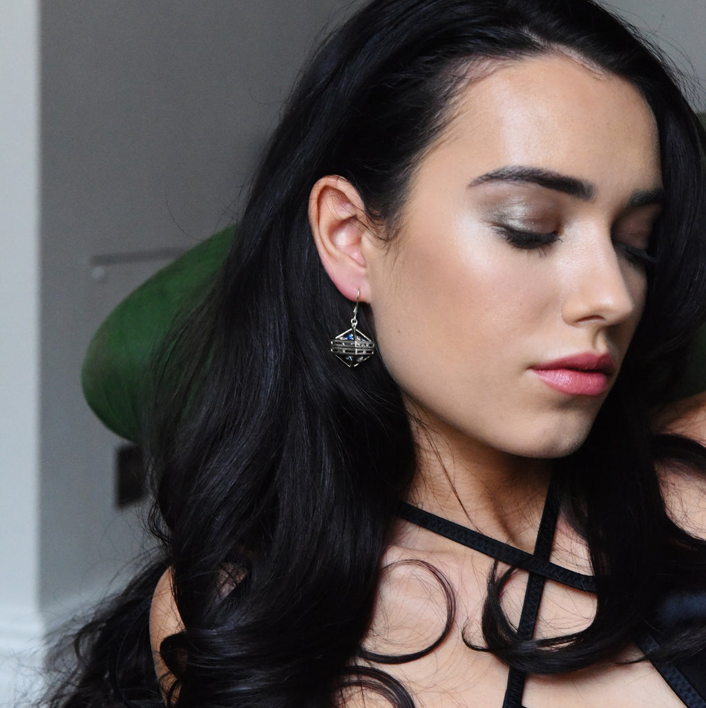 Beauty Within Earrings with Agate Drusy Quartz Crystal, Silver