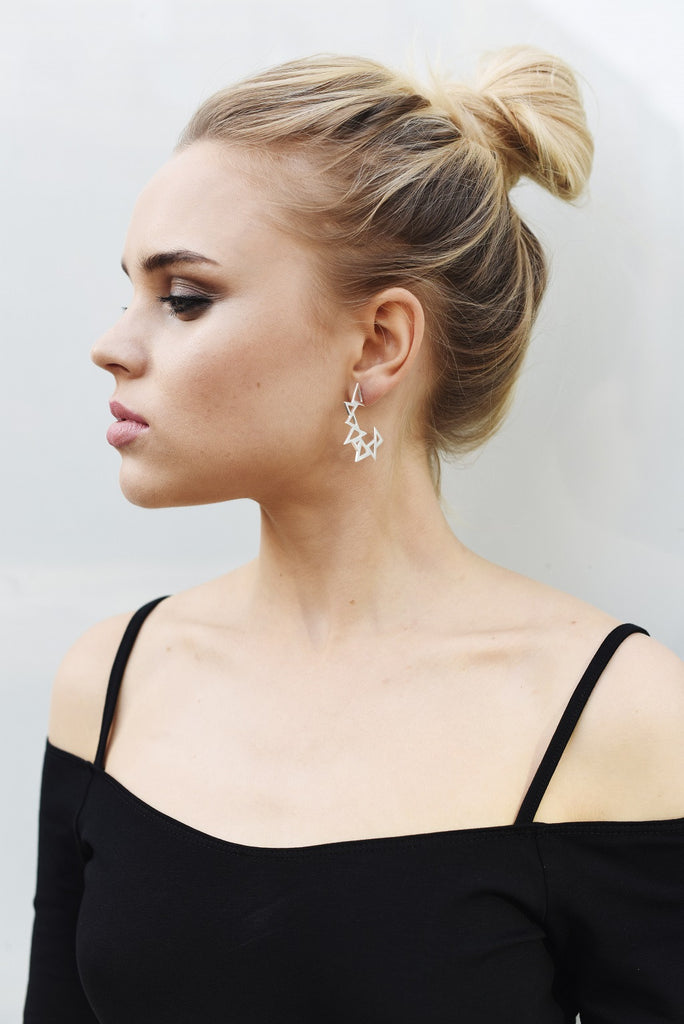 Throwing Star, Silver Earrings